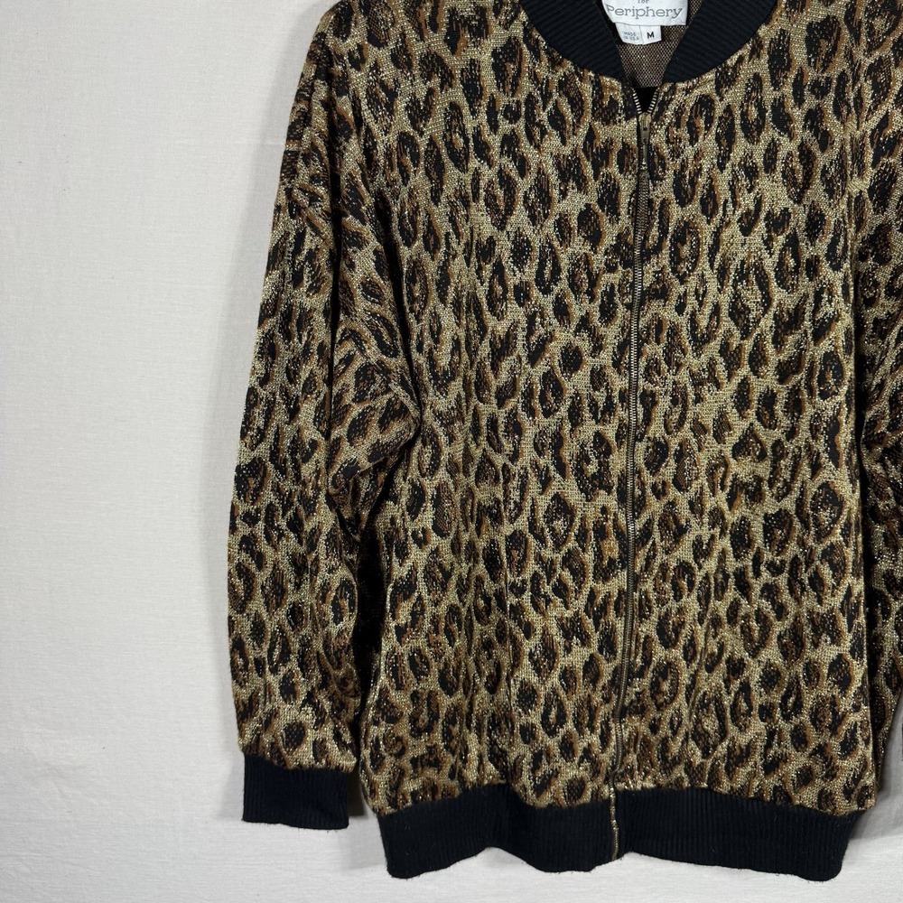 Vintage Kathleen Usherwood for Periphery Leopard  Bomber‎ Jacket Gold Black M - Picture 2 of 9